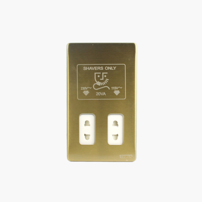 Tellaro Shaver Socket, Brushed Brass, Screwless, Montreal T4458BB