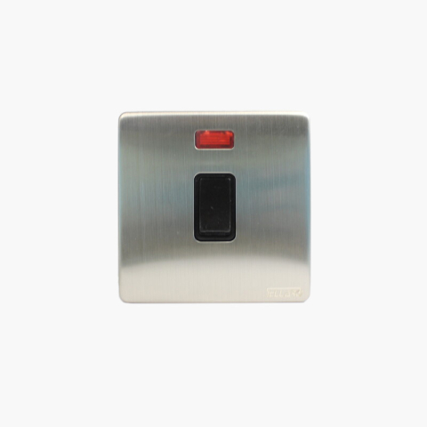 Tellaro Double Pole Switch With Neon Indicator, Brushed Chrome Screwless, 20A, Montreal T4324BC