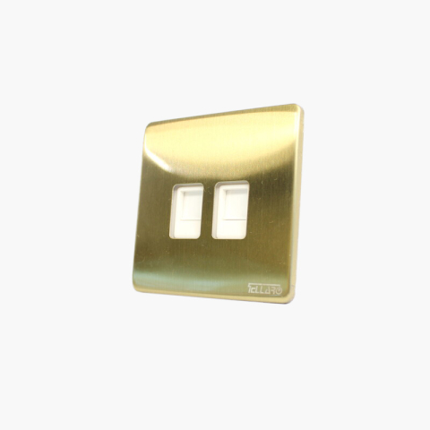 Tellaro Data Socket Face Plate Only, Brushed Brass Screwless, 2 Gang, Montreal T4443BB